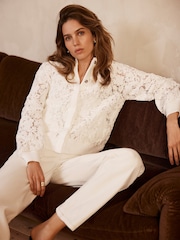 Mint Velvet White Lace Bomber Jacket - Image 1 of 8