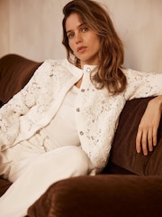 Mint Velvet White Lace Bomber Jacket - Image 4 of 8