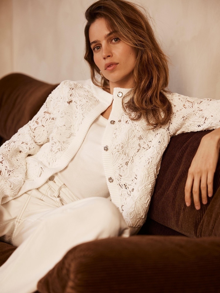 Mint Velvet White Lace Bomber Jacket - Image 4 of 8