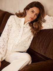 Mint Velvet White Lace Bomber Jacket - Image 5 of 8