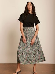 Mint Velvet Black Floral Print Midi Skirt - Image 1 of 8