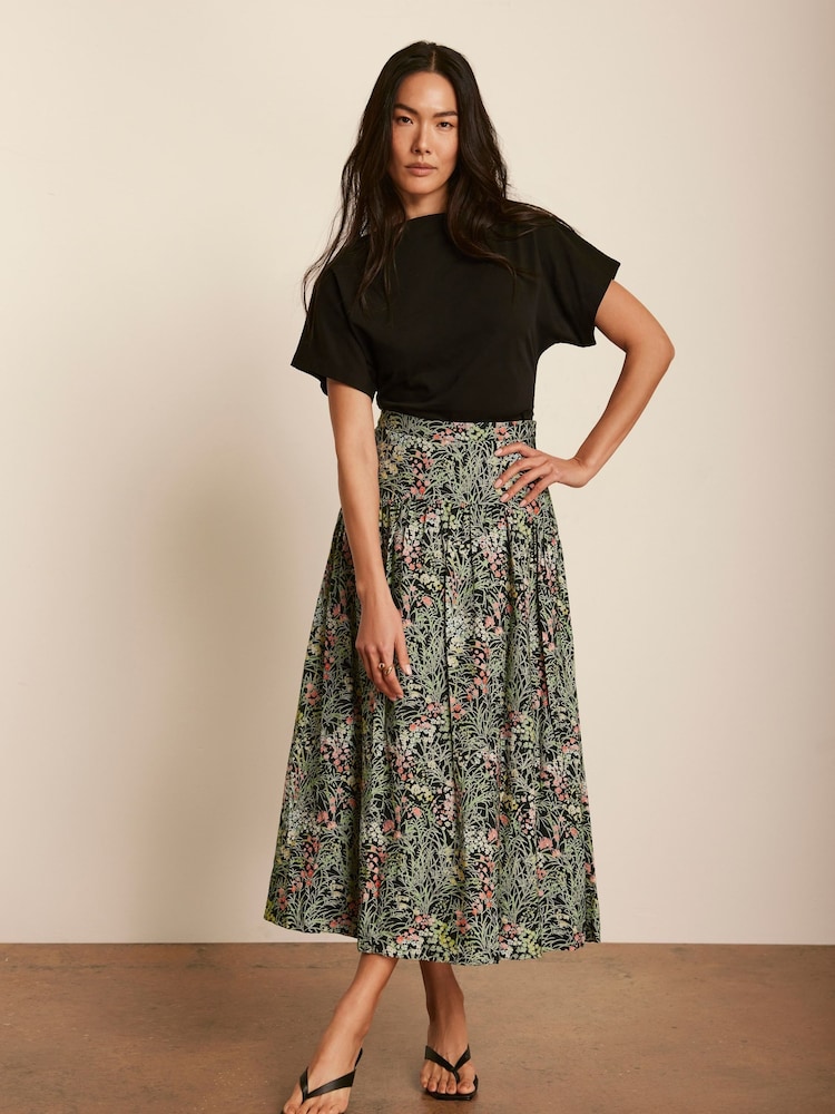 Mint Velvet Black Floral Print Midi Skirt - Image 2 of 8