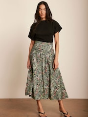Mint Velvet Black Floral Print Midi Skirt - Image 3 of 8