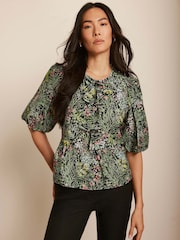 Mint Velvet Black Floral Print Tie Top - Image 1 of 7