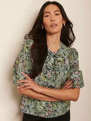 Mint Velvet Black Floral Print Tie Top - Image 3 of 7