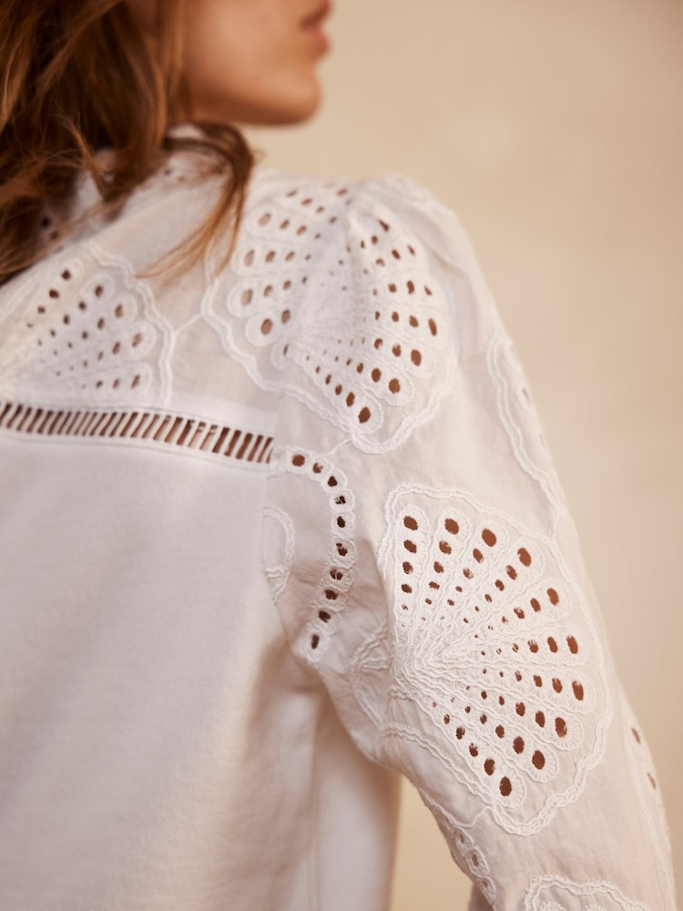 Mint Velvet White Broderie Sleeve Sweatshirt - Image 4 of 8