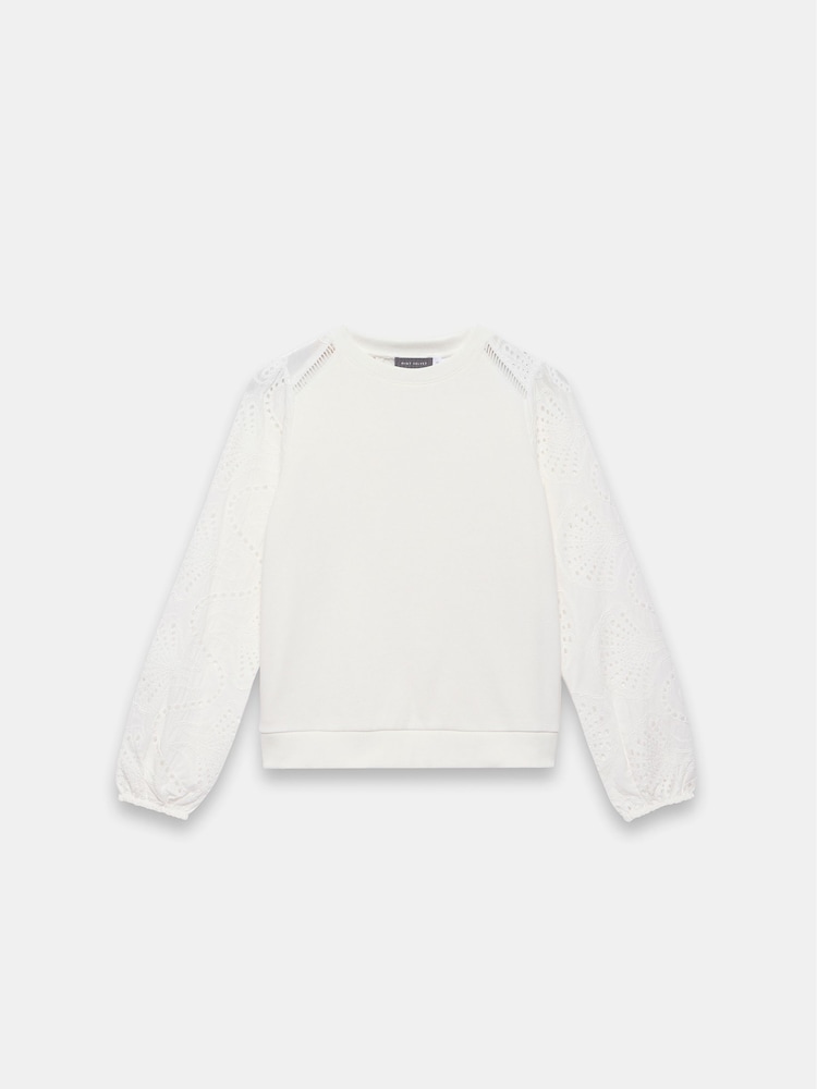 Mint Velvet White Broderie Sleeve Sweatshirt - Image 7 of 8
