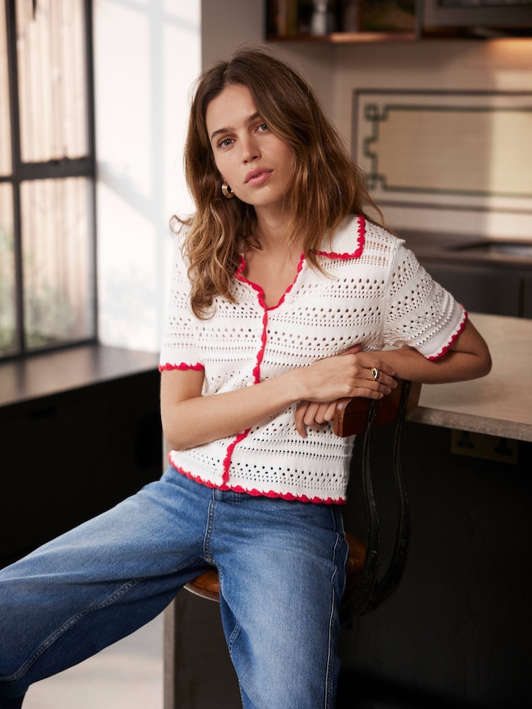 Mint Velvet White Contrast Trim 100% Cotton White Polo Top - Image 2 of 8 Mint Velvet White Contrast Trim 100% Cotton White Polo Top - Image 2 of 8