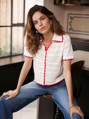 Mint Velvet White Contrast Trim 100% Cotton White Polo Top - Image 3 of 8