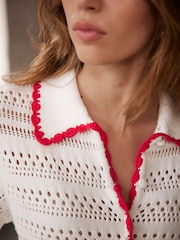 Mint Velvet White Contrast Trim 100% Cotton White Polo Top - Image 5 of 8