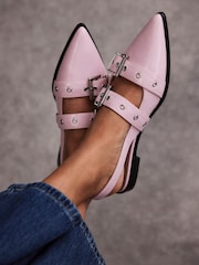 Mint Velvet Pink Leather Buckled Flat Shoes - Image 1 of 6