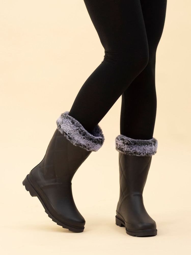 Lunar LD Norway Faux Fur Lined Black Wellingtons - صورة 2 من 10
