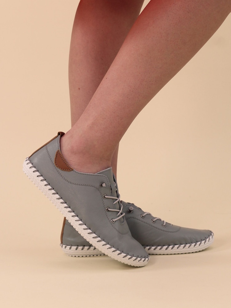 Lunar Grey St Ives Leather Plimsoll Shoes - Image 1 of 10