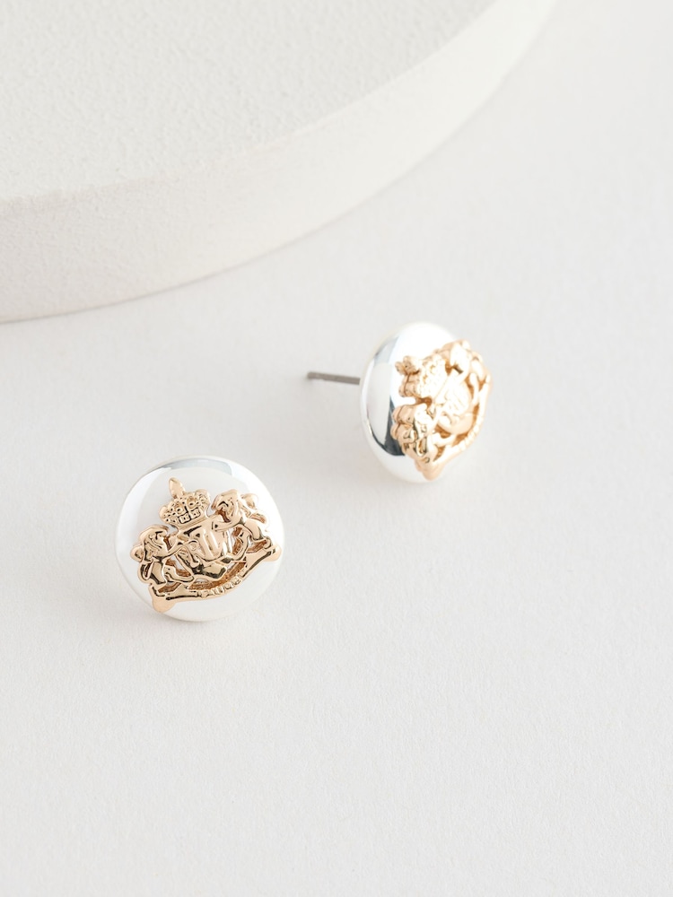 Lauren Ralph Lauren Gold Tone Crest Stud Earrings - Image 1 of 5