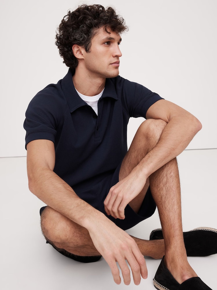 Banana Republic Navy Blue Waffle Knit Polo Shirt - Image 1 of 1