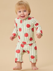 MORI Green UPF 50+ Strawberry Stripe Sun Safe Zip-Up Swimsuit - Image 1 of 7