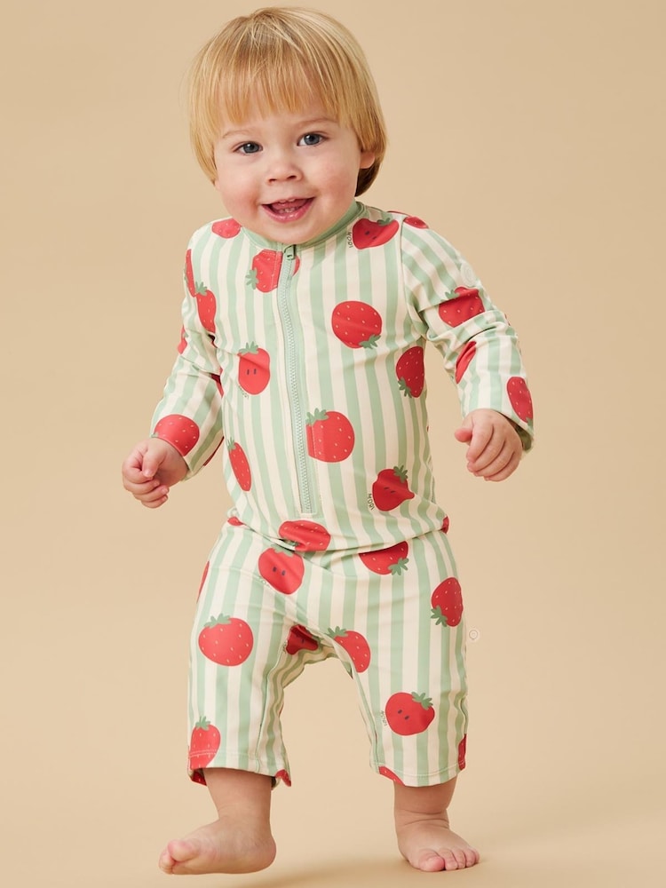 MORI Green UPF 50+ Strawberry Stripe Sun Safe Zip-Up Swimsuit - Image 1 of 7