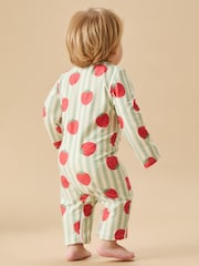 MORI Green UPF 50+ Strawberry Stripe Sun Safe Zip-Up Swimsuit - Image 2 of 7