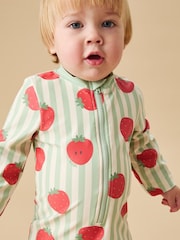 MORI Green UPF 50+ Strawberry Stripe Sun Safe Zip-Up Swimsuit - Image 3 of 7