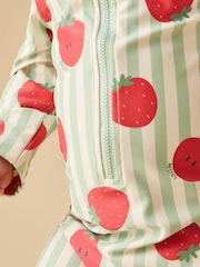 MORI Green UPF 50+ Strawberry Stripe Sun Safe Zip-Up Swimsuit - Image 4 of 7