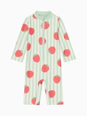 MORI Green UPF 50+ Strawberry Stripe Sun Safe Zip-Up Swimsuit - Image 5 of 7