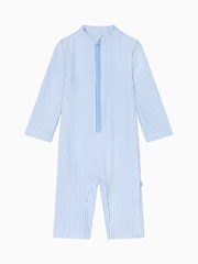 MORI Blue Seersucker Sun Safe Zip Up Swimsuit UPF 50+ - Image 4 of 5