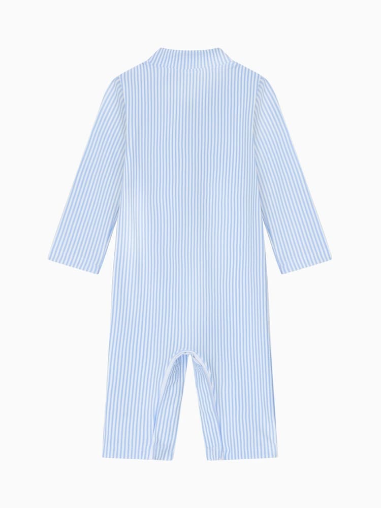 MORI Blue Seersucker Sun Safe Zip Up Swimsuit UPF 50+ - Image 5 of 5