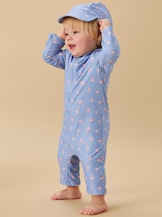 MORI Blue UPF 50+ Flamingo Sun Safe Zip-Up Swimsuit - Image 4 of 7