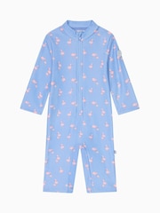 MORI Blue UPF 50+ Flamingo Sun Safe Zip-Up Swimsuit - Image 5 of 7