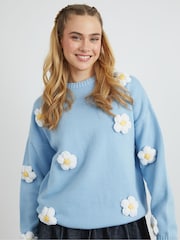 Skinnydip Blue 3D Flowers Knitted Jumper - Image 4 of 8