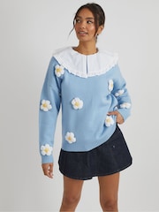 Skinnydip Blue 3D Flowers Knitted Jumper - Image 5 of 8