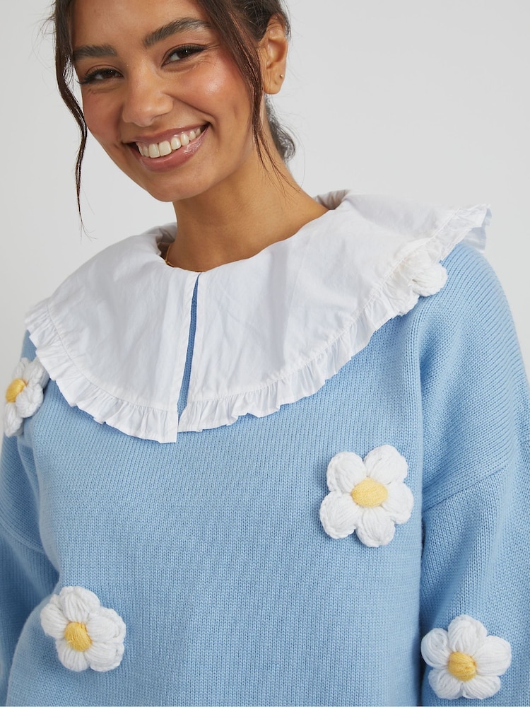 Skinnydip Blue 3D Flowers Knitted Jumper - Image 8 of 8 Skinnydip Blue 3D Flowers Knitted Jumper - Image 8 of 8