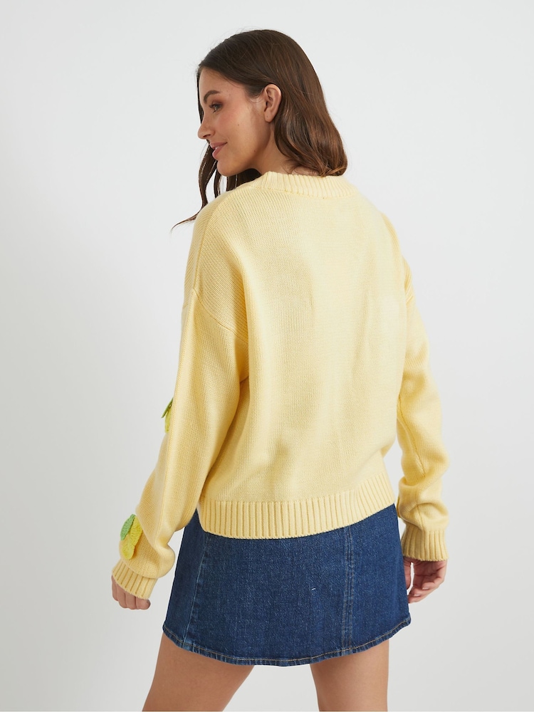Skinnydip Yellow 3D Lemons Knitted Cardigan - Image 3 of 4