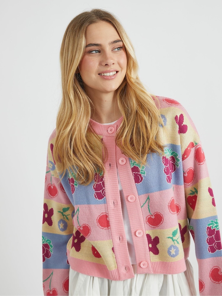 Skinnydip Pink Fruity Stripe Knitted Cardigan - Image 4 of 4