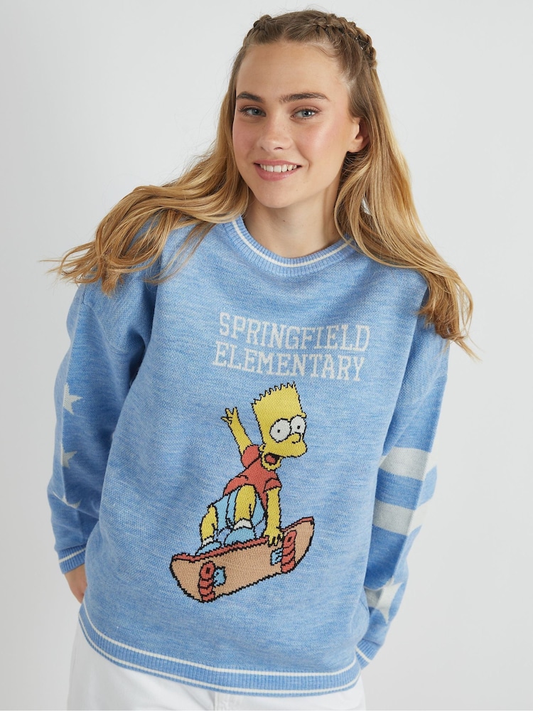 Skinnydip Blue The Simpsons Bart and Lisa Varsity Knitted Jumper - Image 1 of 4