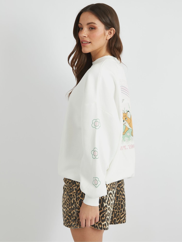 Skinnydip White Disney Fox & The Hound Flower Sweatshirt - Image 2 of 5