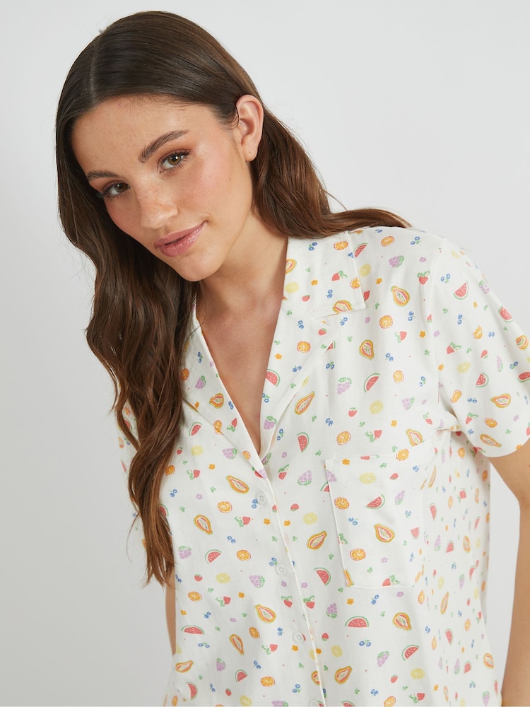 Skinnydip White Ditsy Fruit Shirt & Short Pyjamas Set - Image 6 of 6