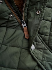 Khaki Green Borg Lined Quilted Coat (3mths-7yrs) - Image 4 of 6