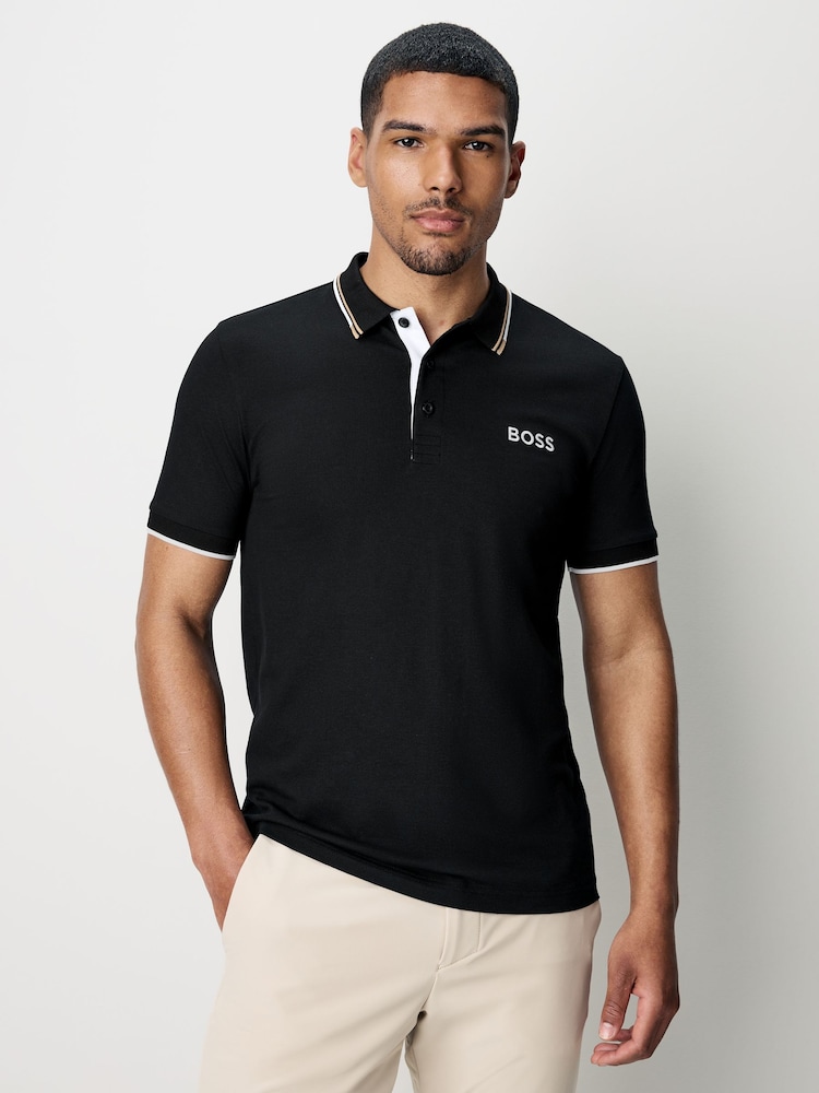 أسود - BOSS Paddy Pro Tipped Collar Polo Shirt - صورة 1 من 5 أسود - BOSS Paddy Pro Tipped Collar Polo Shirt - صورة 1 من 5