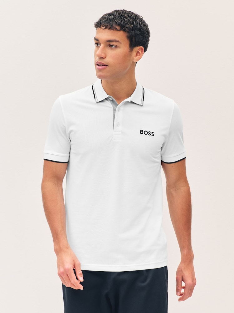 BOSS White Paddy Pro Tipped Collar Polo Shirt - Image 1 of 5 BOSS White Paddy Pro Tipped Collar Polo Shirt - Image 1 of 5