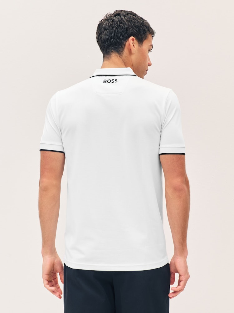 BOSS White Paddy Pro Tipped Collar Polo Shirt - Image 2 of 5