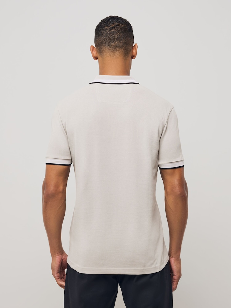 Сірий - BOSS Regular Fit Paddy Tipped Collar Polo Shirt - Image 2 of 5