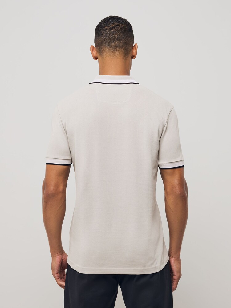 BOSS Beige Regular Fit Paddy Tipped Collar 100% Cotton Polo Shirt - Image 2 of 5 BOSS Beige Regular Fit Paddy Tipped Collar 100% Cotton Polo Shirt - Image 2 of 5