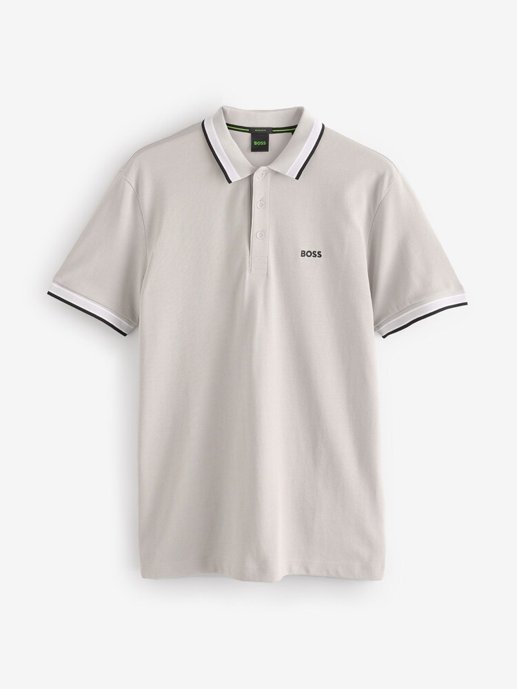 BOSS Beige Regular Fit Paddy Tipped Collar 100% Cotton Polo Shirt - Image 5 of 5 BOSS Beige Regular Fit Paddy Tipped Collar 100% Cotton Polo Shirt - Image 5 of 5