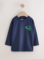 Navy Blue Tractor Long Sleeves Semi Plain T-Shirt (3mths-7yrs) - Image 1 of 6