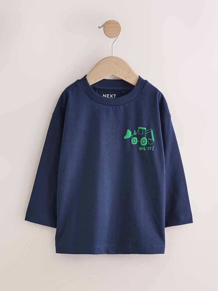 Navy Blue Tractor Long Sleeves Semi Plain T-Shirt (3mths-7yrs) - Image 1 of 6