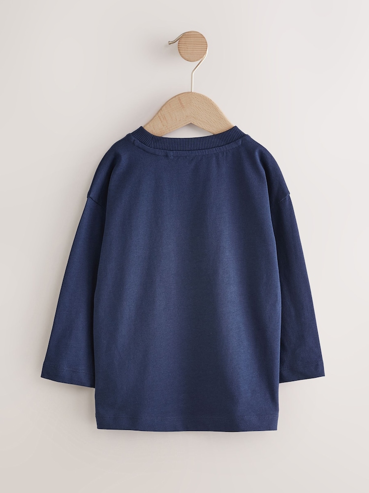 Navy Blue Tractor Long Sleeves Semi Plain T-Shirt (3mths-7yrs) - Image 2 of 6