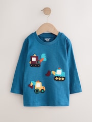 Blue Transport Diggers Long Sleeve Appliqué T-Shirt (3mths-7yrs) - Image 1 of 6