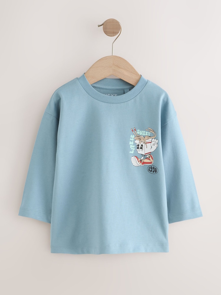 Blue Noodle Up Long Sleeve Back Print T-Shirt (3mths-7yrs) - Image 1 of 4