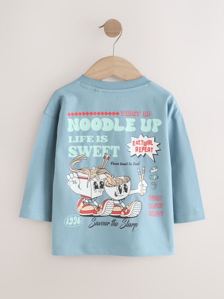 Blue Noodle Up Long Sleeve Back Print T-Shirt (3mths-7yrs) - Image 2 of 4